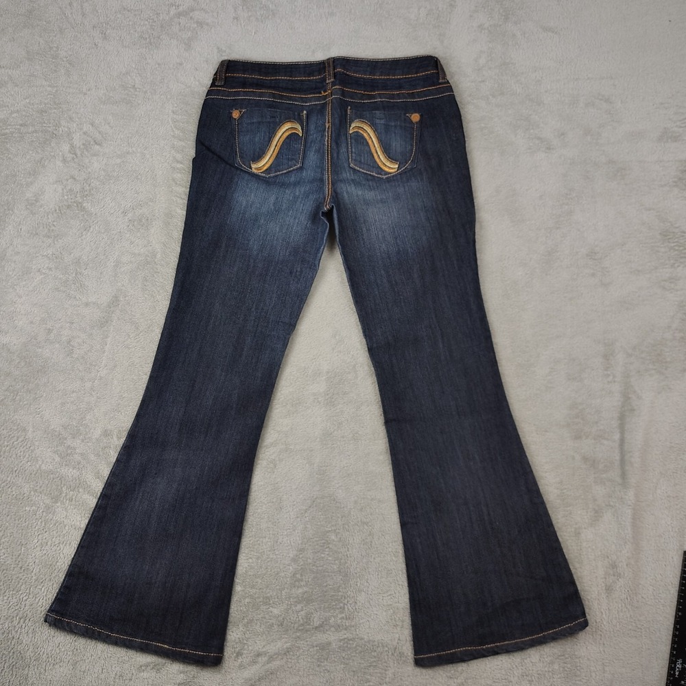 CLASH Jeans Stretch Sz 15 Flare Embroidered Pockets Groovy 70's Bell Bottom